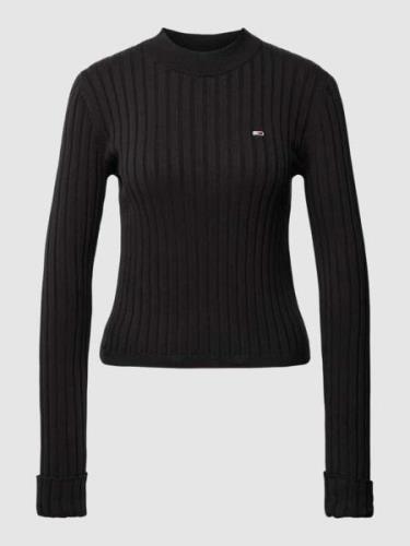 Tommy Jeans Strickpullover mit Label-Stitching in Black, Größe L