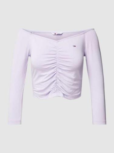 Tommy Jeans Cropped Longsleeve mit Label-Stitching in Lavender, Größe ...