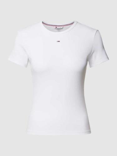 Tommy Jeans Slim Fit T-Shirt in Ripp-Optik Modell 'ESSENTIAL' in Weiss...