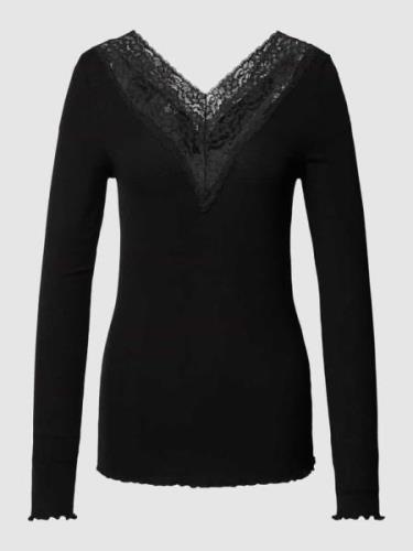 Pieces Longsleeve mit Spitzenbesatz Modell 'SIRI' in Black, Größe S