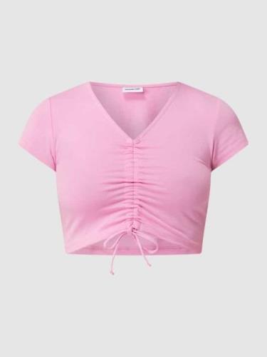 Noisy May Cropped T-Shirt mit Raffungen Modell 'Asta' in Pink, Größe L