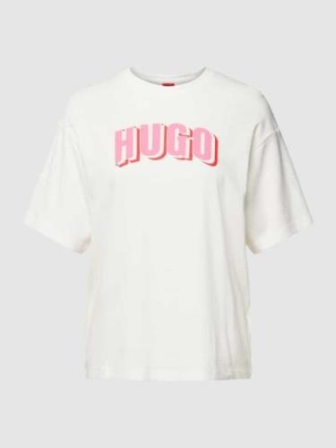 HUGO T-Shirt mit Label-Print Modell 'Dazalena' in Offwhite, Größe XS