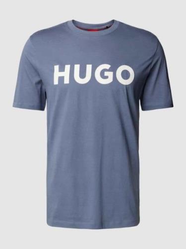 HUGO T-Shirt mit Label-Print Modell 'DULIVIO' in Rauchblau, Größe S
