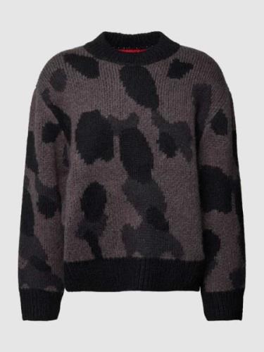 HUGO Strickpullover mit Allover-Muster Modell 'Sattiner' in Anthrazit,...