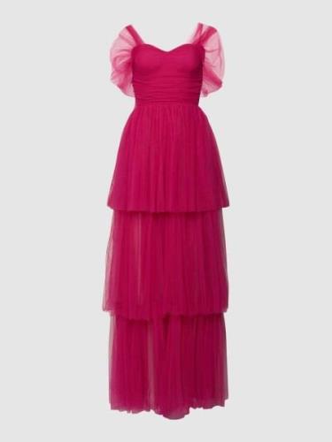 LACE & BEADS Abendkleid im Off-Shoulder-Design in Violett, Größe XXS