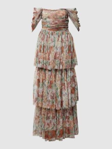 LACE & BEADS Abendkleid mit floralem Muster in Rose, Größe XXL