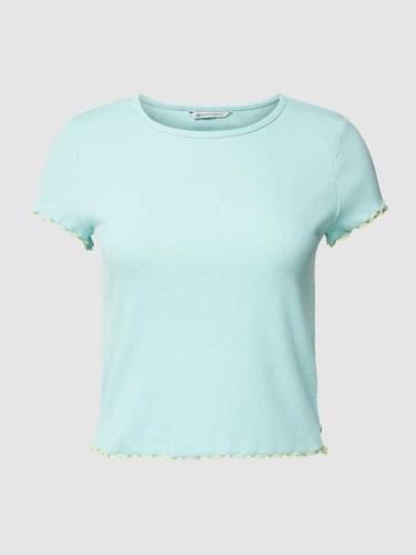 TOM TAILOR DENIM Cropped T-Shirt mit Muschelsaum in Mint, Größe M