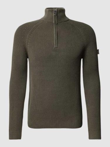 JOOP! Jeans Strickpullover mit Troyer-Kragen Modell 'Henricus' in Oliv...