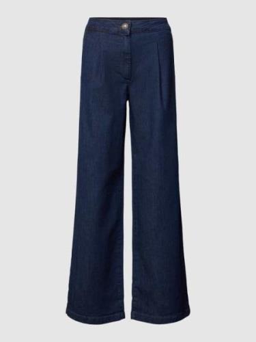 More & More Jeans mit fixierten Bundfalten in Marine Melange, Größe 38