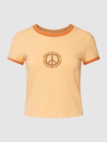 URBAN CLASSICS Cropped Shirt mit Rundhalsausschnitt in Orange, Größe S