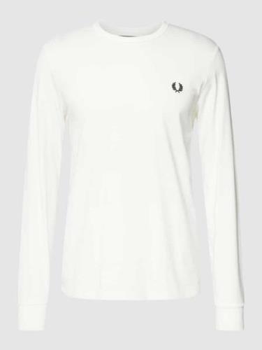 Fred Perry Longsleeve mit Label-Print Modell 'Laurel' in Offwhite, Grö...