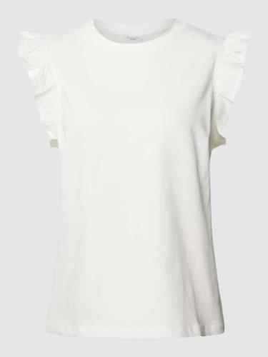 Marc O'Polo Denim T-Shirt mit Volantsaum in Offwhite, Größe M