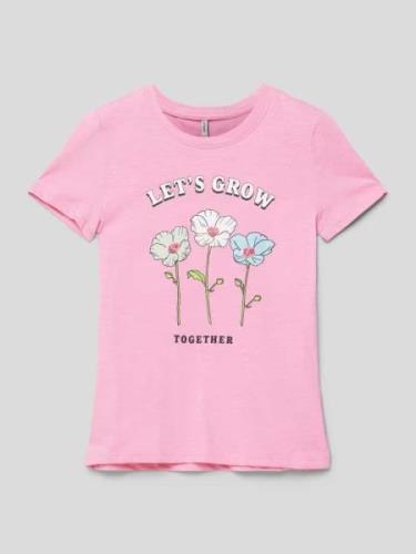 Only T-Shirt mit floralem Print Modell 'FLOWERS' in Pink, Größe 158