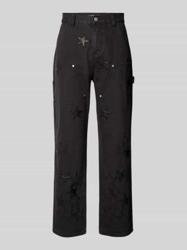 REVIEW Jeans im Allover-Look mit Teilungsnähten in Black, Größe XS