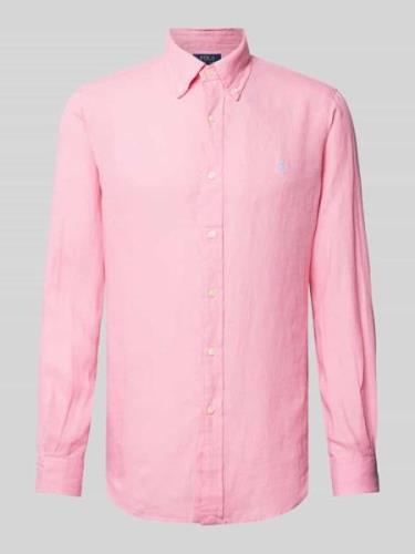 POLO RALPH LAUREN Custom Fit Leinenhemd mit Label-Stitching in Pink, G...