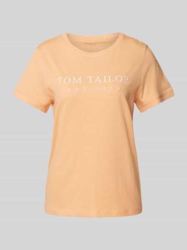 Tom Tailor T-Shirt mit Label-Stitching in Apricot, Größe XL