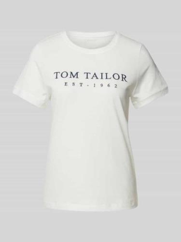 Tom Tailor T-Shirt mit Label-Stitching in Offwhite, Größe S