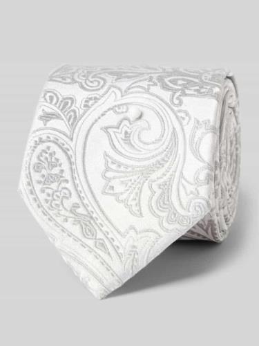 OLYMP Seidenkrawatte mit Motiv-Stitching in Silber, Größe One Size