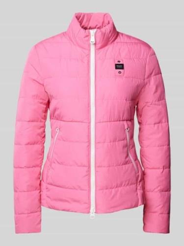 Blauer Usa Steppjacke mit Reißverschlusstaschen in Pink, Größe L