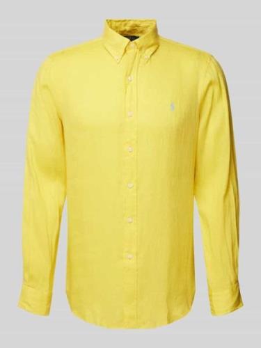 Polo Ralph Lauren Custom Fit Leinenhemd mit Label-Stitching in Gelb, G...