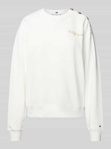 Tommy Hilfiger Sweatshirt mit Knopfleiste in Ecru, Größe S