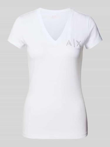 ARMANI EXCHANGE T-Shirt mit Strasssteinbesatz in Weiss, Größe XS
