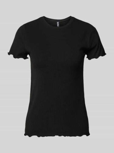 Pieces T-Shirt in Ripp-Optik Modell 'NICCA' in Black, Größe XS