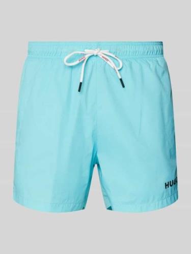 HUGO Badehose mit Label-Print Modell 'HAITI' in Aqua, Größe L