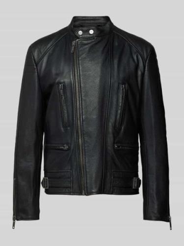 HUGO Lederjacke mit Reißverschlusstaschen Modell 'Lewis' in Black, Grö...