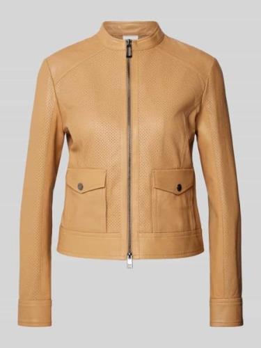 Marc Cain Lederjacke mit Zweiwege-Reißverschluss in Camel, Größe 34