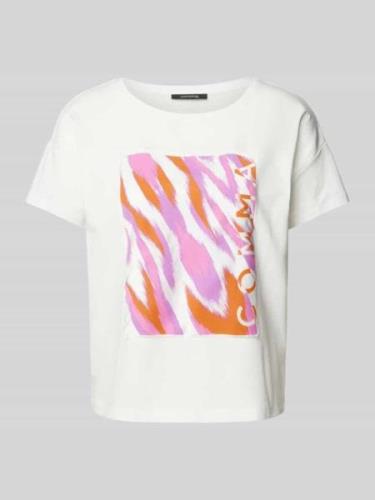 comma T-Shirt mit Label-Print in Weiss, Größe 36