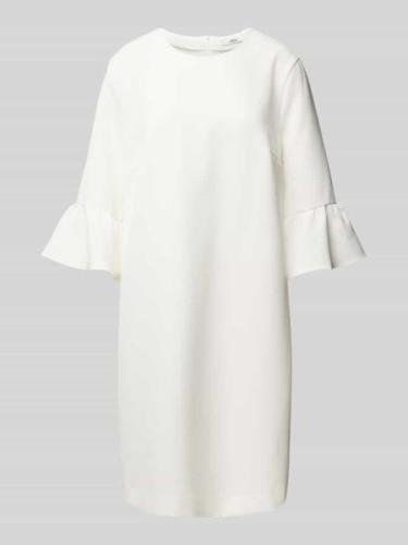 0039 Italy Knielanges Kleid mit Volants in Offwhite, Größe M