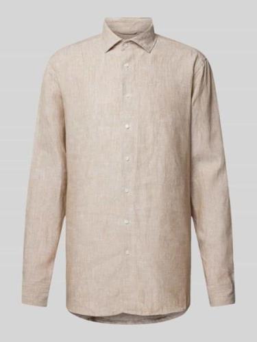 SEIDENSTICKER Slim Fit Leinenhemd mit Kentkragen in Sand, Größe 39
