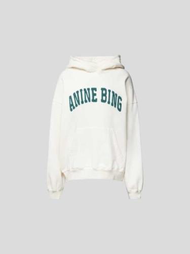 Anine Bing Oversized Hoodie mit Label-Detail in Ecru, Größe XS