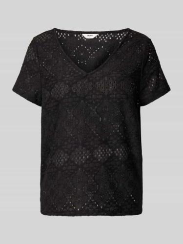 Object T-Shirt mit Lochstickerei Modell 'FEODORA' in Black, Größe 34