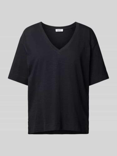 Esprit T-Shirt in unifarbenem Design mit V-Ausschnitt in Black, Größe ...