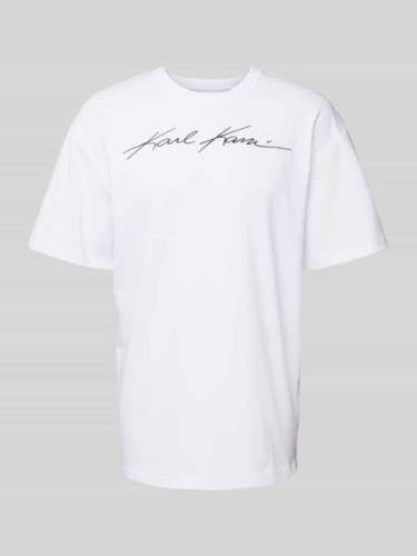 KARL KANI T-Shirt mit Label-Stitching in Weiss, Größe L