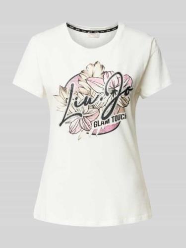 LIU JO SPORT T-Shirt mit Label-Print und Ziersteinbesatz in Weiss, Grö...