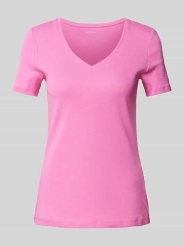 Montego T-Shirt mit V-Ausschnitt in unifarbenem Design in Pink, Größe ...