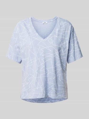 Esprit T-Shirt mit grafischem Muster und V-Ausschnitt in Rauchblau, Gr...