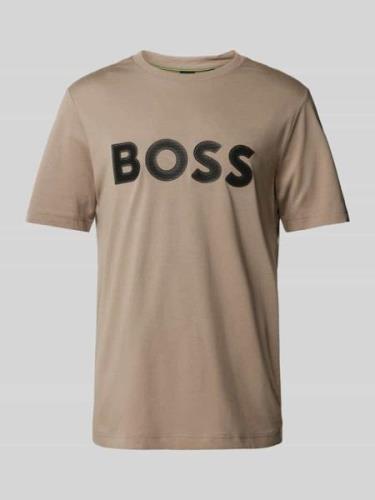 BOSS Green T-Shirt mit Label-Schriftzug in Sand, Größe XXXL