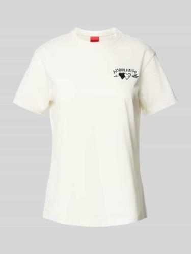 HUGO T-Shirt mit Label-Print Modell 'Damacia' in Offwhite, Größe XS