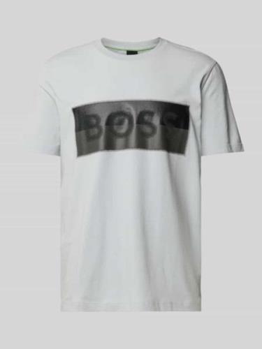 BOSS Green T-Shirt mit Label-Print in Hellgrau, Größe XXL