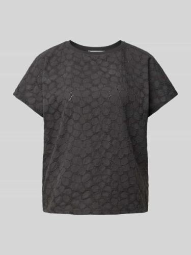 Mango T-Shirt mit Lochstickerei Modell 'LOTUS' in Anthrazit, Größe XS
