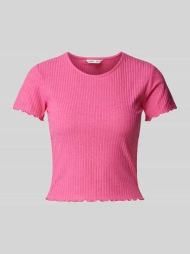 Only T-Shirt mit Wellensaum Modell 'EMMA' in Pink, Größe XS