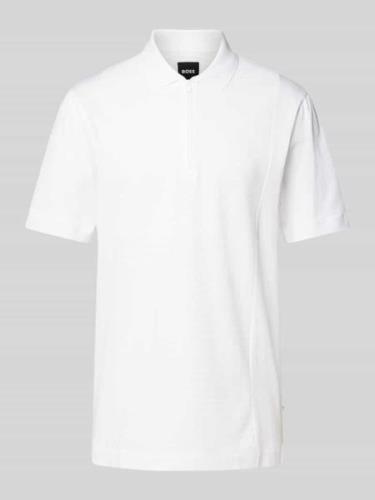 BOSS Slim Fit Poloshirt mit Reißverschluss in Weiss, Größe S