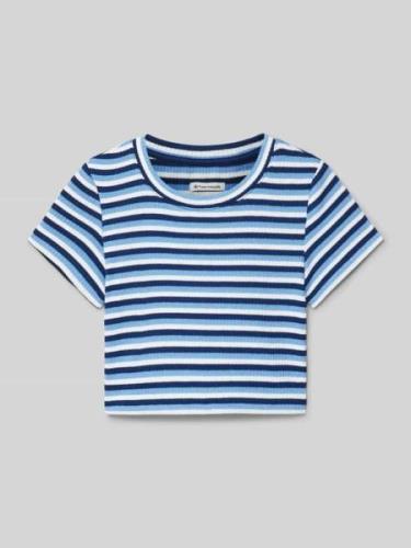 Tom Tailor Cropped T-Shirt in Ripp-Optik in Marine, Größe 152