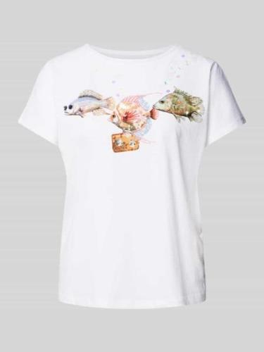 Marc Cain T-Shirt mit Paillettenbesatz in Weiss, Größe 38