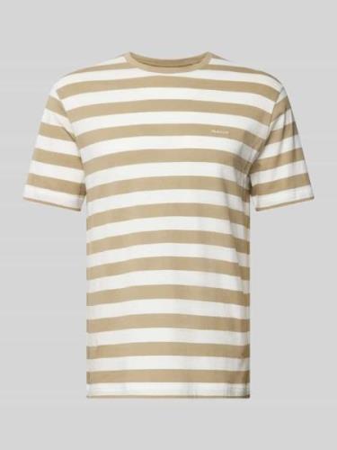 Gant T-Shirt mit Streifenmuster und Label-Stitching in Khaki, Größe S