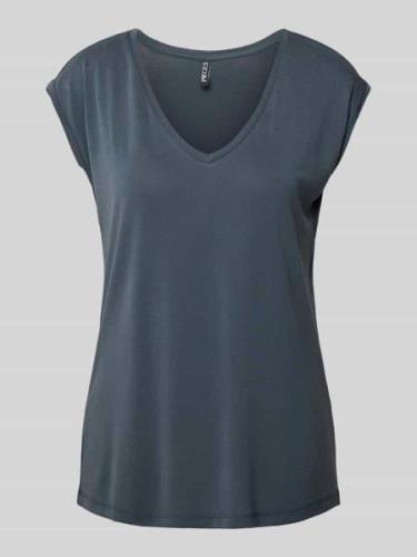 Pieces T-Shirt mit V-Ausschnitt Modell 'KAMALA' in Rauchblau, Größe XS